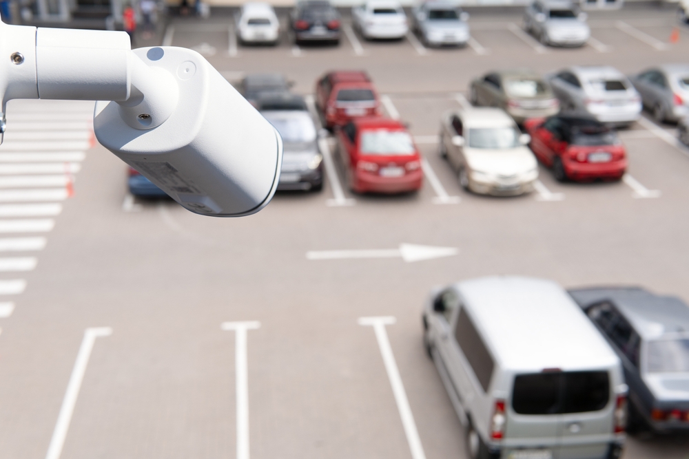 business security cameras overlooking parking lot